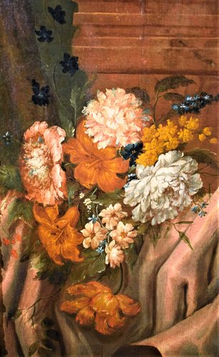 Nature Morte de Fleurs avec Putto et Fontaine dans un  jarden